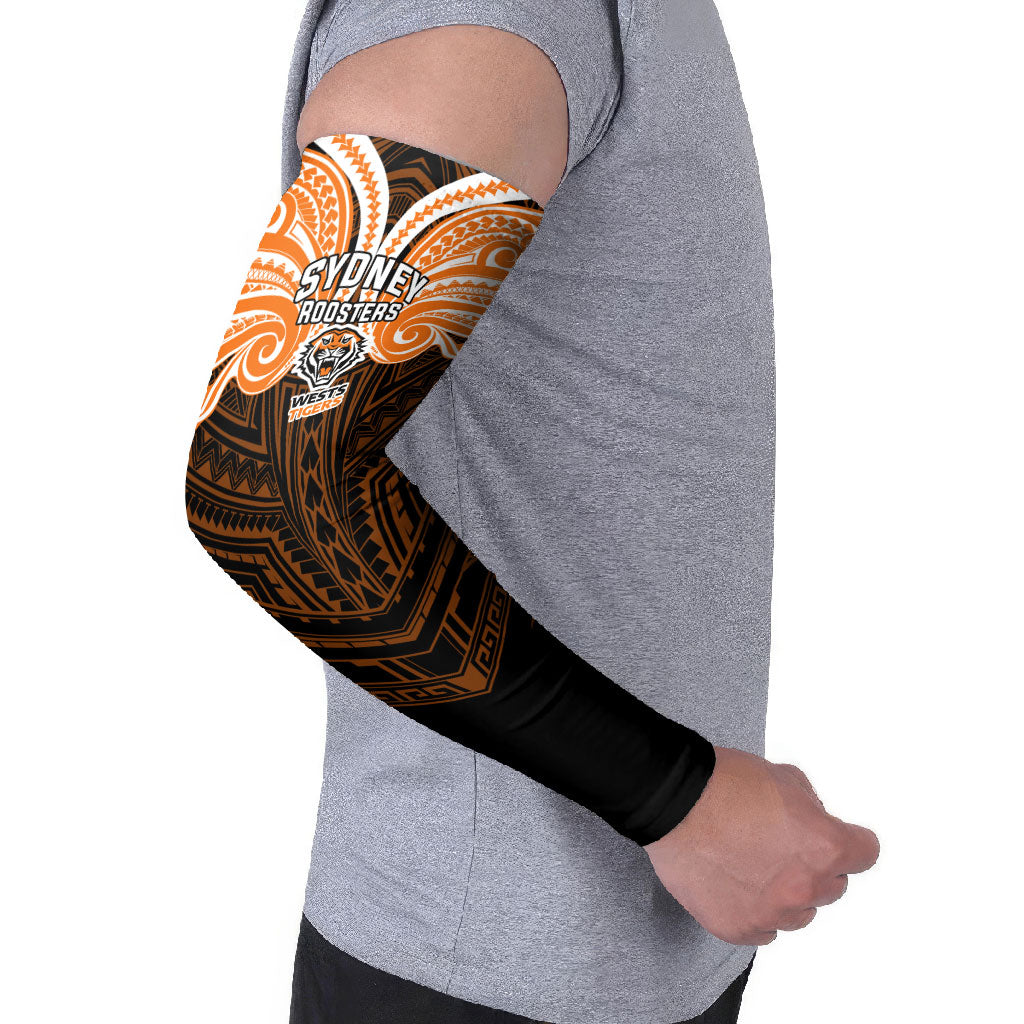 Custom Wests Tigers Arm Sleeves TigerWarrior Polynesia Islander Rugby Mascot