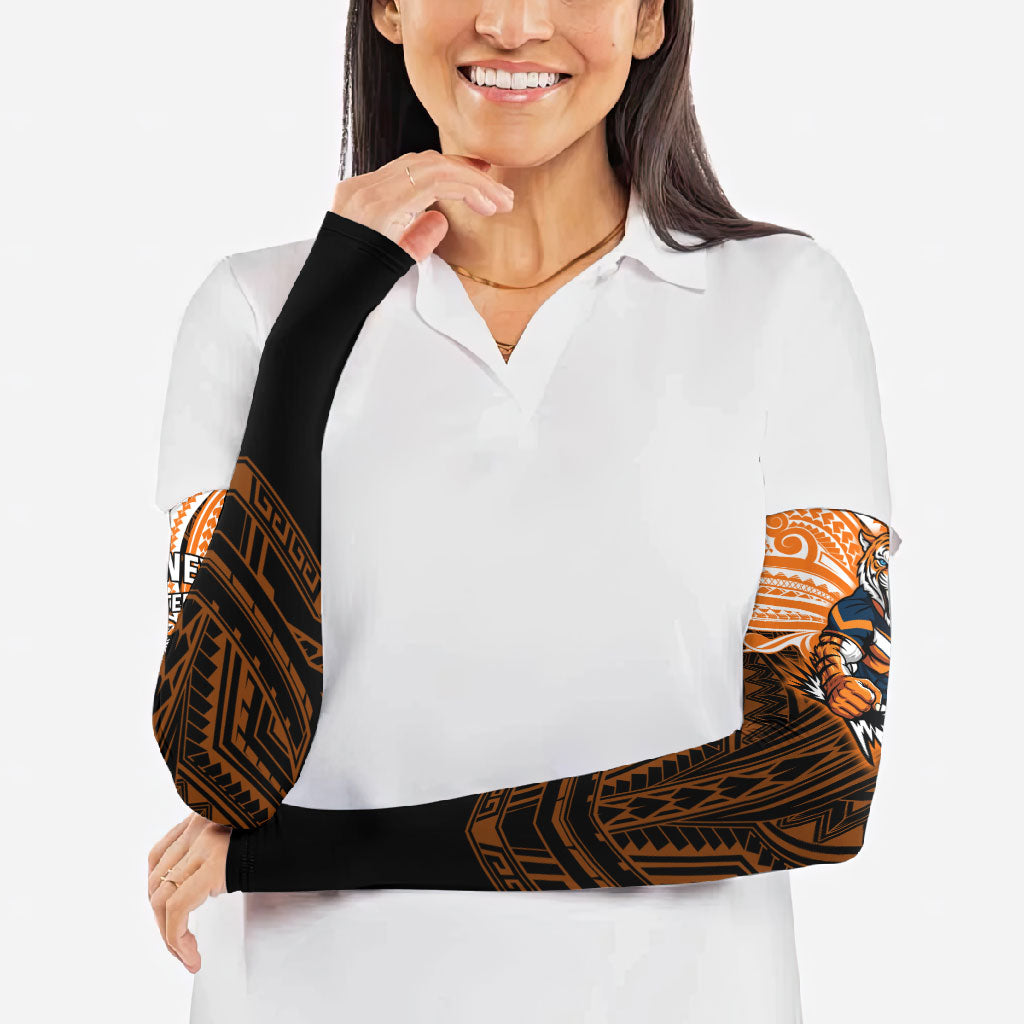 Custom Wests Tigers Arm Sleeves TigerWarrior Polynesia Islander Rugby Mascot