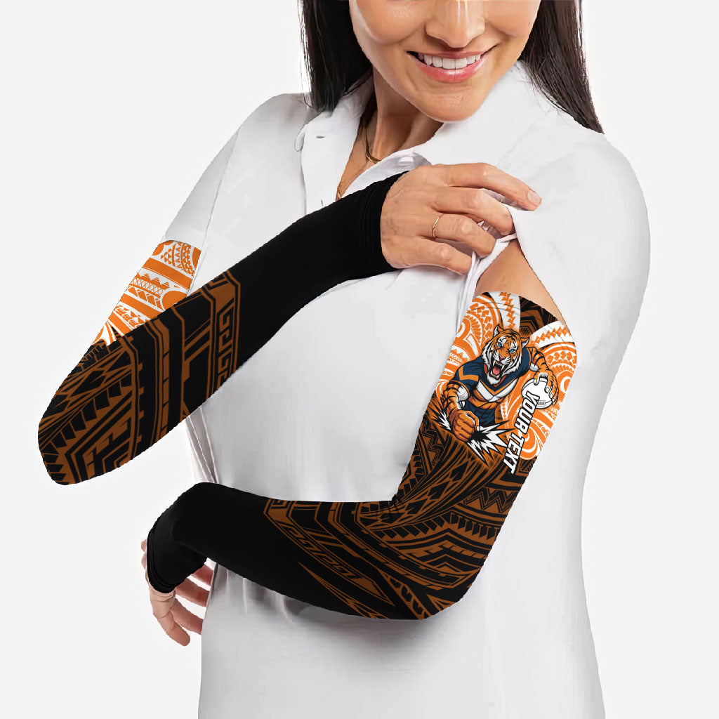 Custom Wests Tigers Arm Sleeves TigerWarrior Polynesia Islander Rugby Mascot