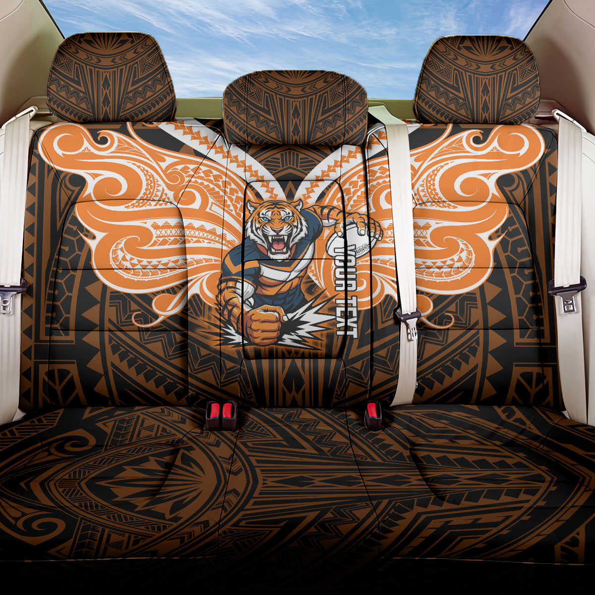 Custom Wests Tigers Back Car Seat Cover TigerWarrior Polynesia Islander Rugby Mascot