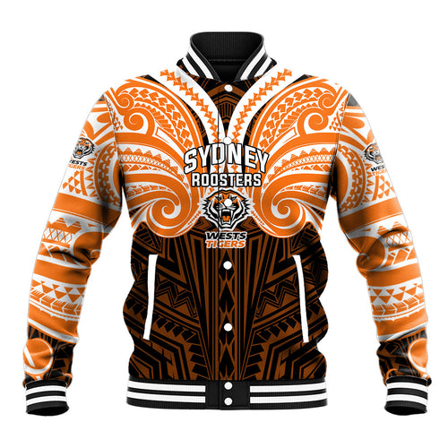 Custom Wests Tigers Baseball Jacket TigerWarrior Polynesia Islander Rugby Mascot