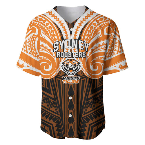 Custom Wests Tigers Baseball Jersey TigerWarrior Polynesia Islander Rugby Mascot
