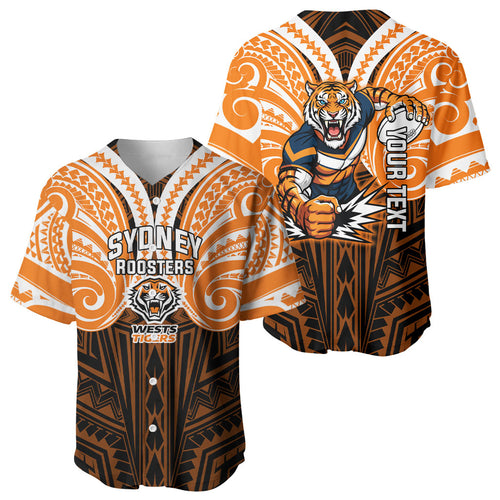 Custom Wests Tigers Baseball Jersey TigerWarrior Polynesia Islander Rugby Mascot