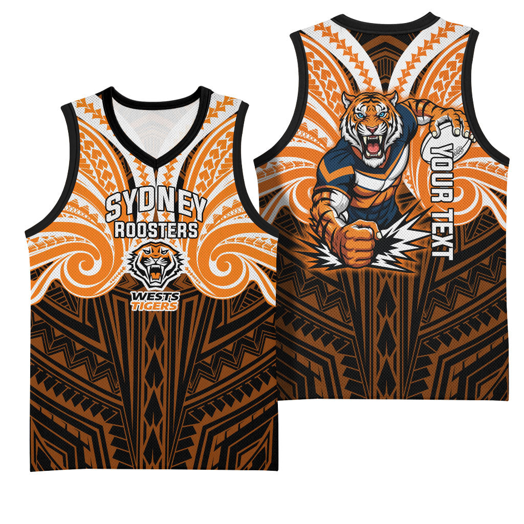 Custom Wests Tigers Basketball Jersey TigerWarrior Polynesia Islander Rugby Mascot