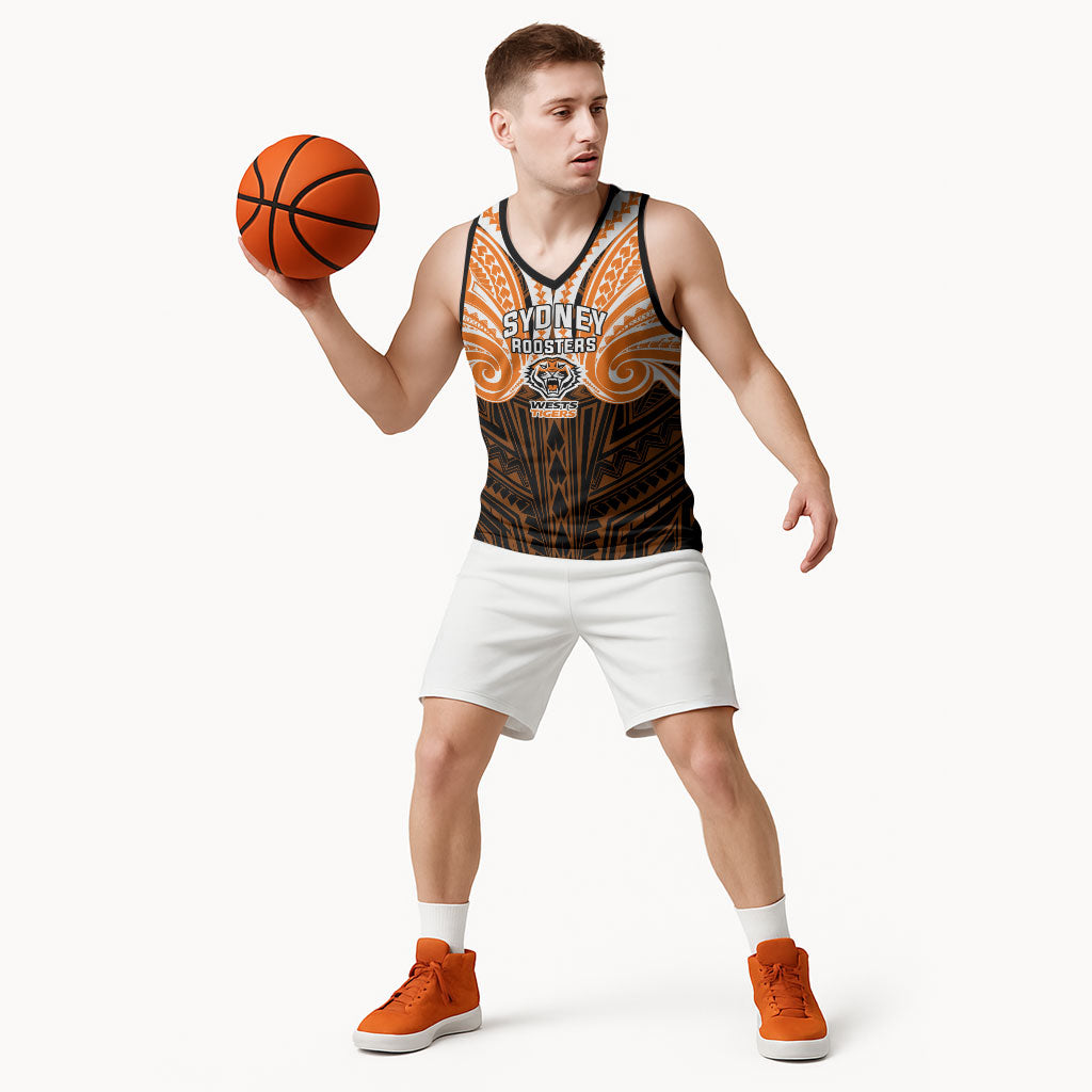 Custom Wests Tigers Basketball Jersey TigerWarrior Polynesia Islander Rugby Mascot