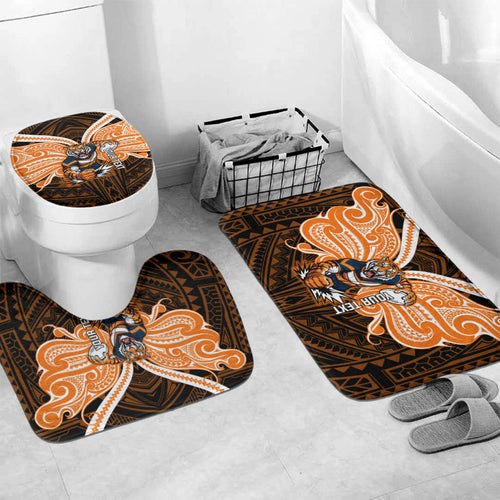 Custom Wests Tigers Bathroom Set TigerWarrior Polynesia Islander Rugby Mascot