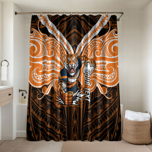 Custom Wests Tigers Bathroom Set TigerWarrior Polynesia Islander Rugby Mascot