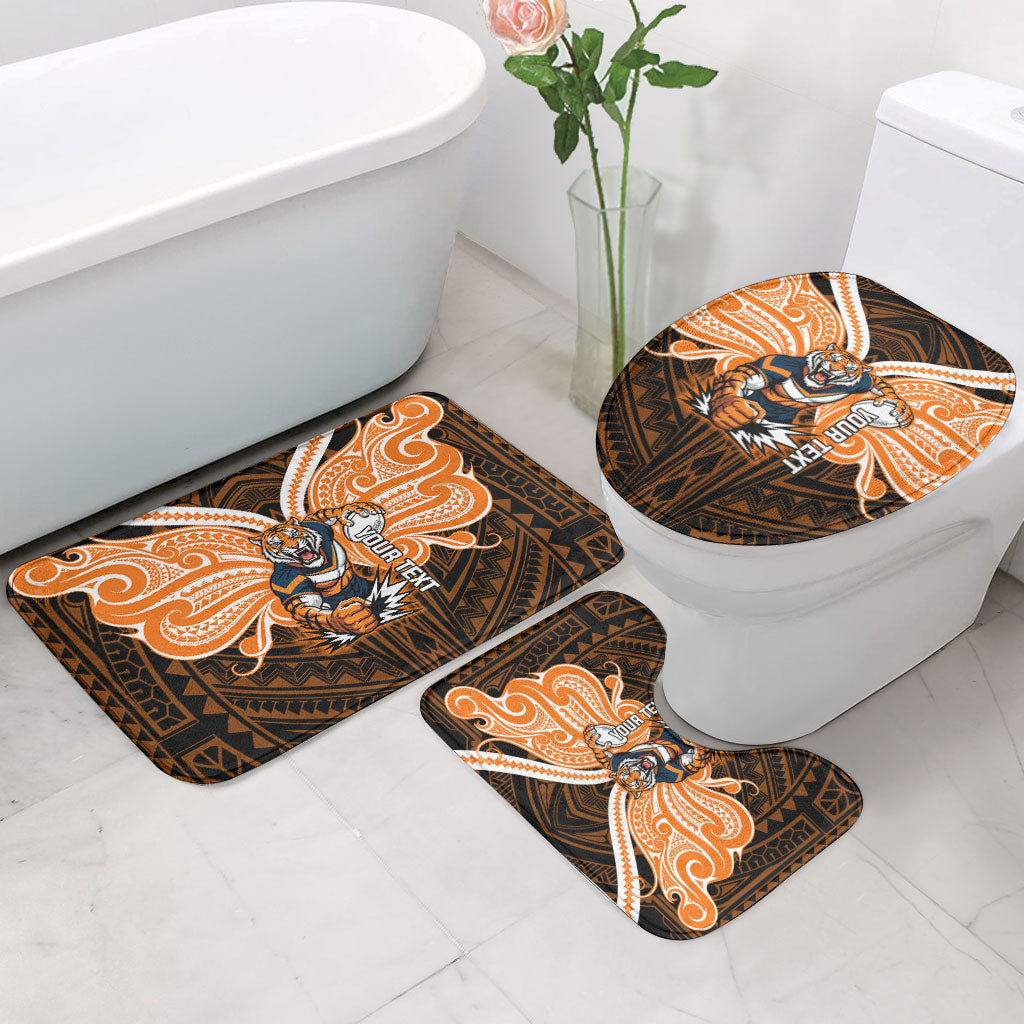 Custom Wests Tigers Bathroom Set TigerWarrior Polynesia Islander Rugby Mascot