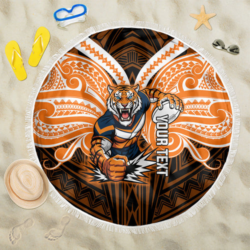 Custom Wests Tigers Beach Blanket TigerWarrior Polynesia Islander Rugby Mascot