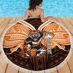 Custom Wests Tigers Beach Blanket TigerWarrior Polynesia Islander Rugby Mascot