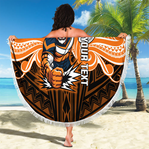 Custom Wests Tigers Beach Blanket TigerWarrior Polynesia Islander Rugby Mascot