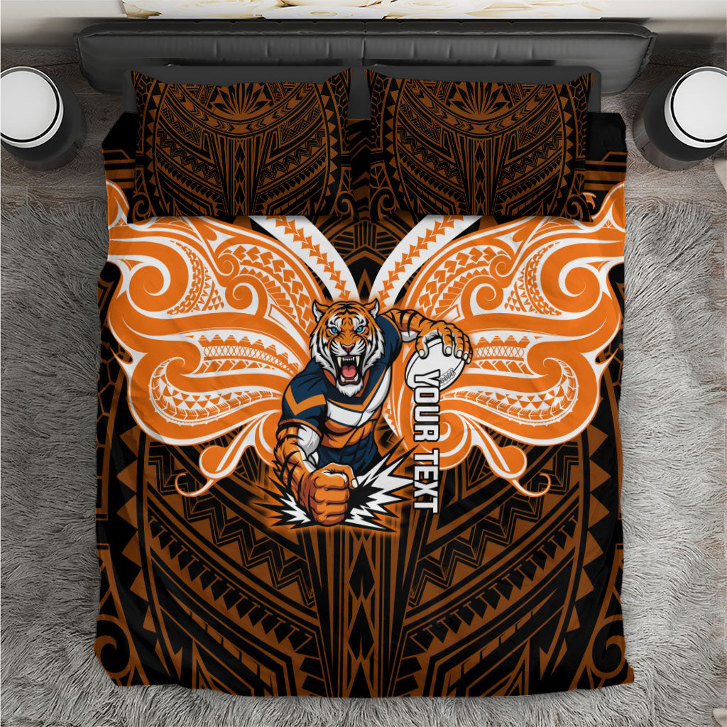 Custom Wests Tigers Bedding Set TigerWarrior Polynesia Islander Rugby Mascot
