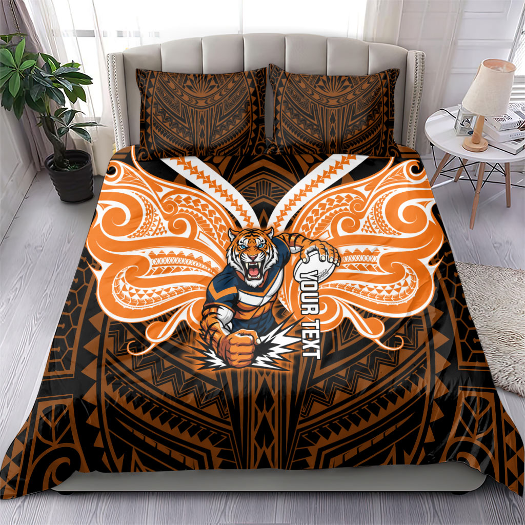 Custom Wests Tigers Bedding Set TigerWarrior Polynesia Islander Rugby Mascot