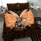 Custom Wests Tigers Bedding Set TigerWarrior Polynesia Islander Rugby Mascot