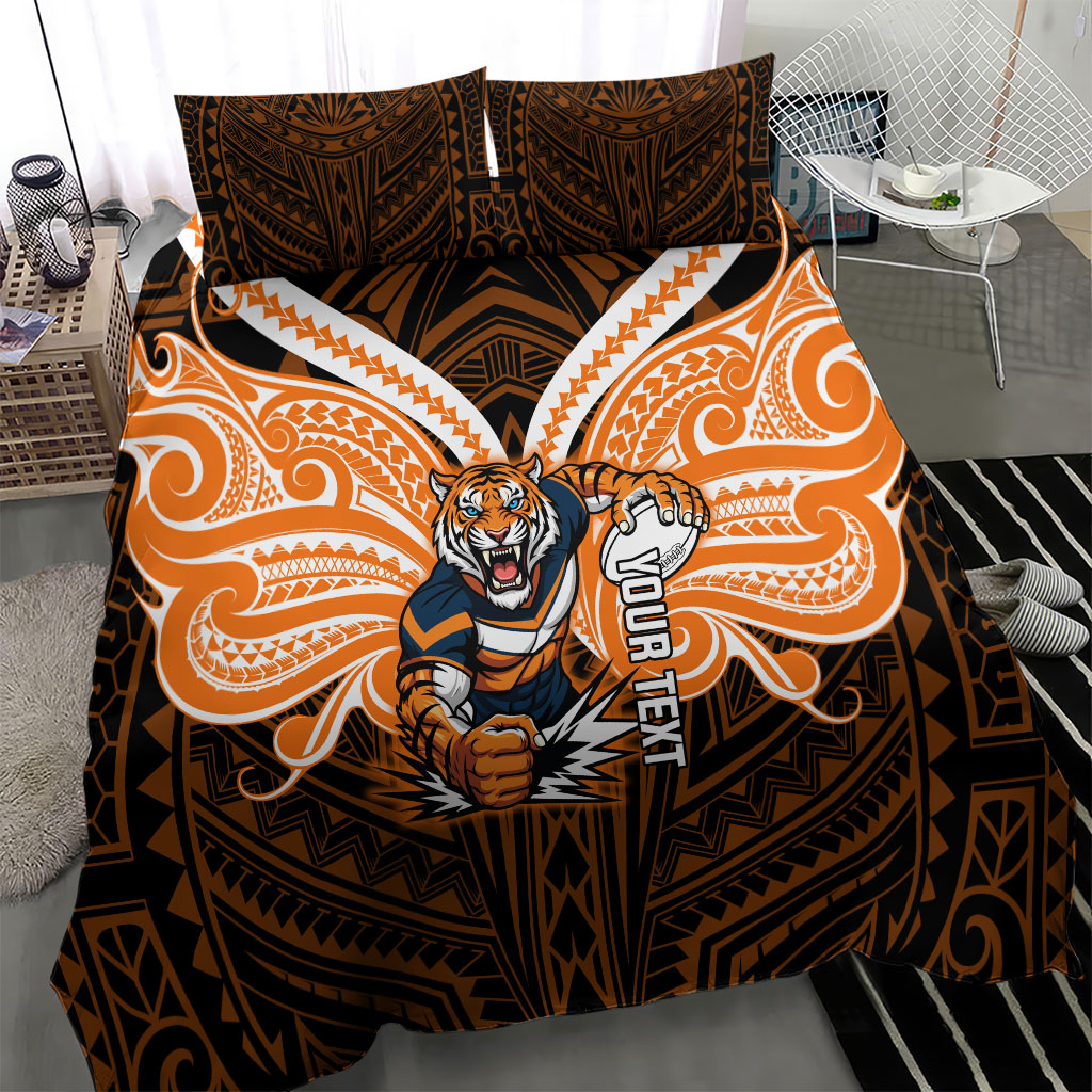 Custom Wests Tigers Bedding Set TigerWarrior Polynesia Islander Rugby Mascot