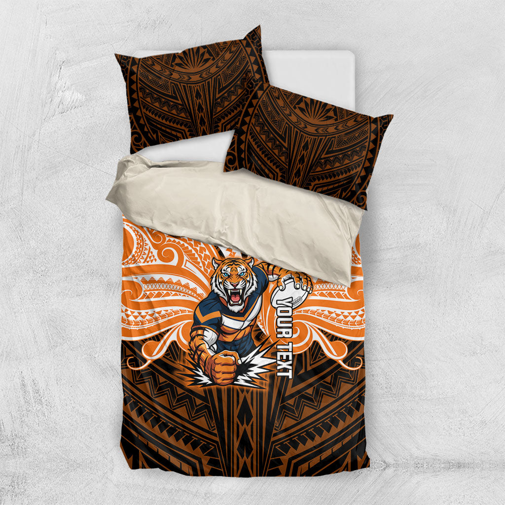 Custom Wests Tigers Bedding Set TigerWarrior Polynesia Islander Rugby Mascot