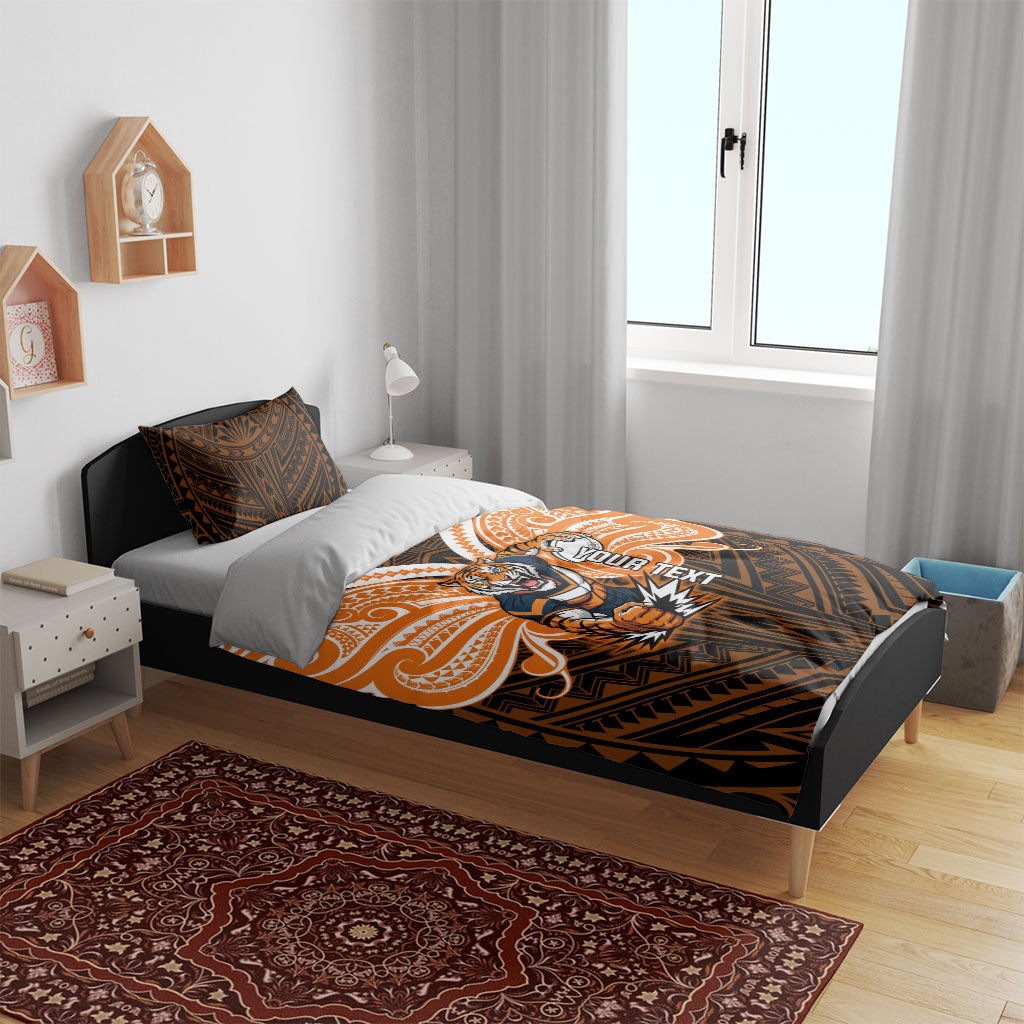 Custom Wests Tigers Bedding Set TigerWarrior Polynesia Islander Rugby Mascot