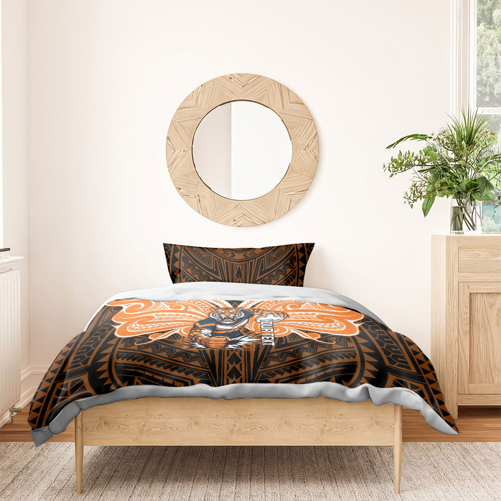 Custom Wests Tigers Bedding Set TigerWarrior Polynesia Islander Rugby Mascot