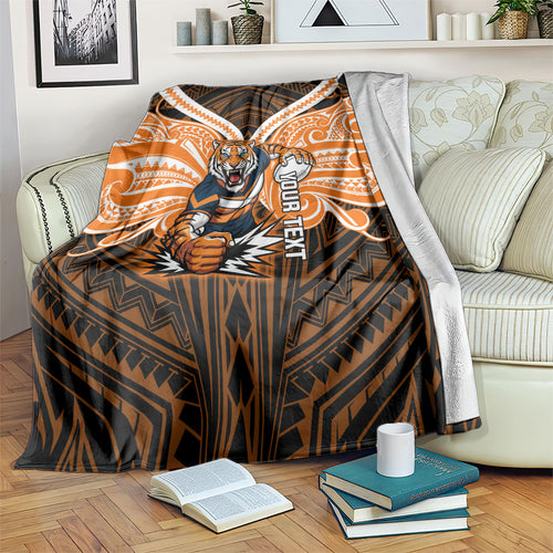 Custom Wests Tigers Blanket TigerWarrior Polynesia Islander Rugby Mascot