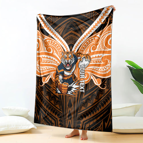 Custom Wests Tigers Blanket TigerWarrior Polynesia Islander Rugby Mascot