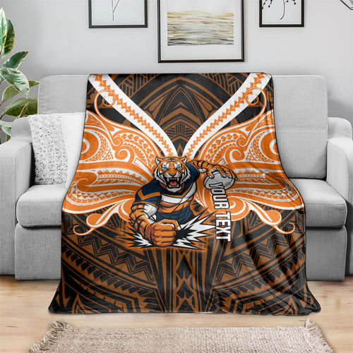 Custom Wests Tigers Blanket TigerWarrior Polynesia Islander Rugby Mascot