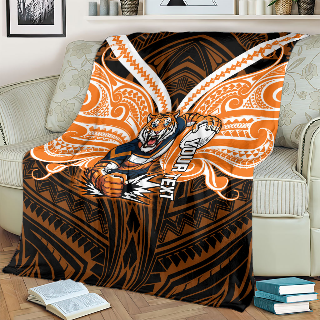 Custom Wests Tigers Blanket TigerWarrior Polynesia Islander Rugby Mascot