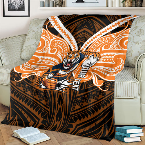 Custom Wests Tigers Blanket TigerWarrior Polynesia Islander Rugby Mascot