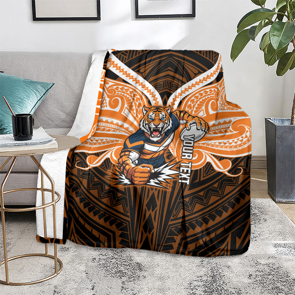 Custom Wests Tigers Blanket TigerWarrior Polynesia Islander Rugby Mascot