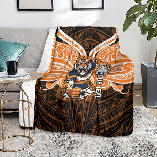 Custom Wests Tigers Blanket TigerWarrior Polynesia Islander Rugby Mascot