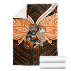 Custom Wests Tigers Blanket TigerWarrior Polynesia Islander Rugby Mascot