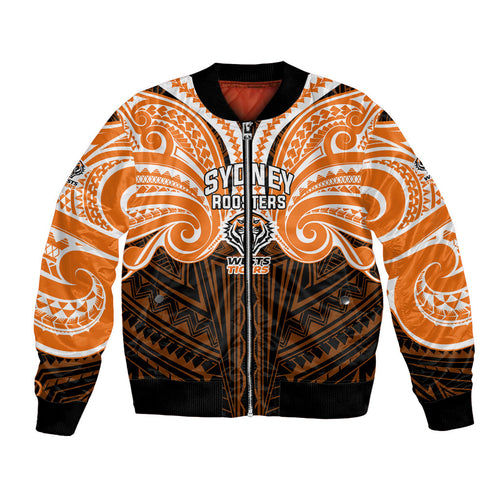 Custom Wests Tigers Bomber Jacket TigerWarrior Polynesia Islander Rugby Mascot