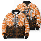 Custom Wests Tigers Bomber Puffer Jacket TigerWarrior Polynesia Islander Rugby Mascot
