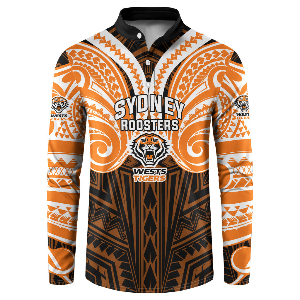 Custom Wests Tigers Button Sweatshirt TigerWarrior Polynesia Islander Rugby Mascot