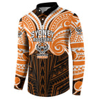Custom Wests Tigers Button Sweatshirt TigerWarrior Polynesia Islander Rugby Mascot