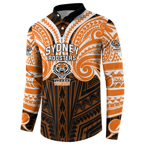 Custom Wests Tigers Button Sweatshirt TigerWarrior Polynesia Islander Rugby Mascot