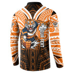 Custom Wests Tigers Button Sweatshirt TigerWarrior Polynesia Islander Rugby Mascot