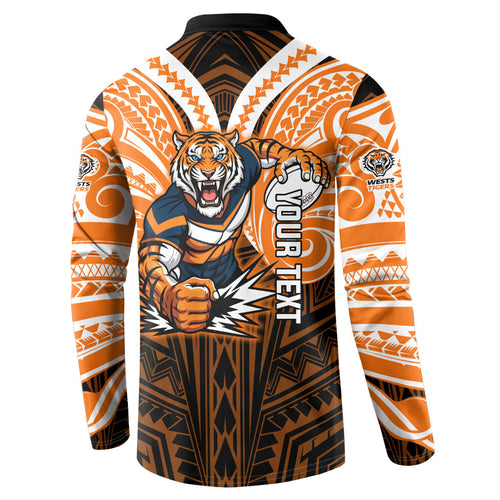 Custom Wests Tigers Button Sweatshirt TigerWarrior Polynesia Islander Rugby Mascot