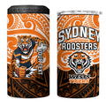 Custom Wests Tigers 4 in 1 Can Cooler Tumbler TigerWarrior Polynesia Islander Rugby Mascot