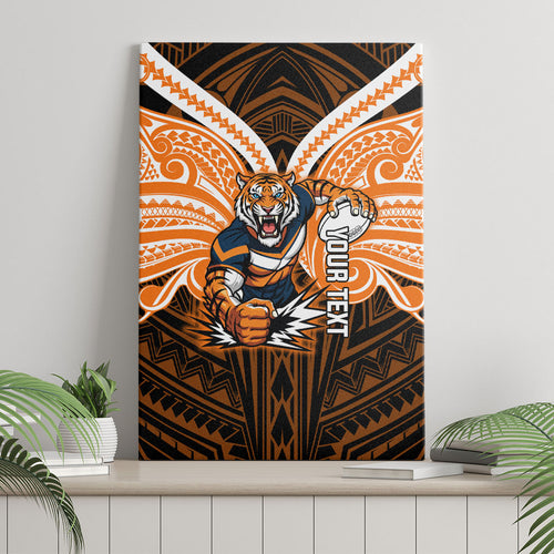 Custom Wests Tigers Canvas Wall Art TigerWarrior Polynesia Islander Rugby Mascot