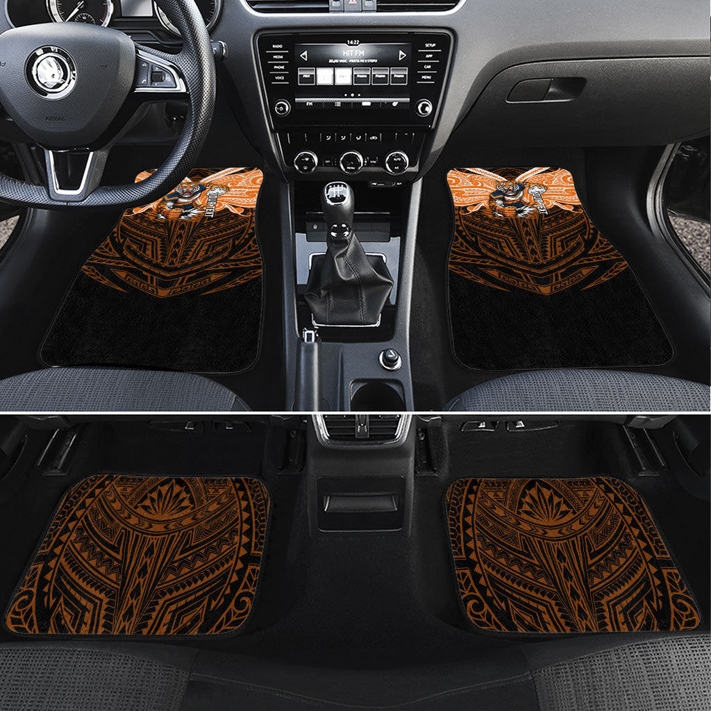 Custom Wests Tigers Car Mats TigerWarrior Polynesia Islander Rugby Mascot