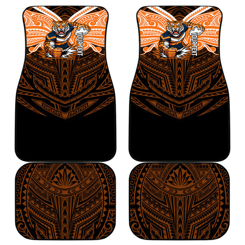 Custom Wests Tigers Car Mats TigerWarrior Polynesia Islander Rugby Mascot