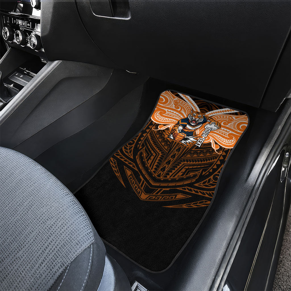 Custom Wests Tigers Car Mats TigerWarrior Polynesia Islander Rugby Mascot