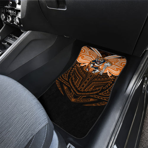 Custom Wests Tigers Car Mats TigerWarrior Polynesia Islander Rugby Mascot