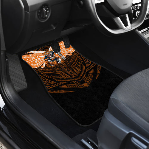 Custom Wests Tigers Car Mats TigerWarrior Polynesia Islander Rugby Mascot