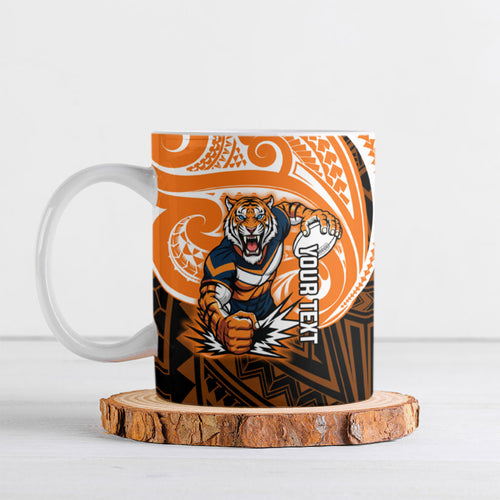 Custom Wests Tigers Ceramic Mug TigerWarrior Polynesia Islander Rugby Mascot