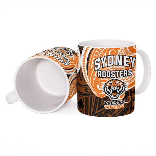 Custom Wests Tigers Ceramic Mug TigerWarrior Polynesia Islander Rugby Mascot