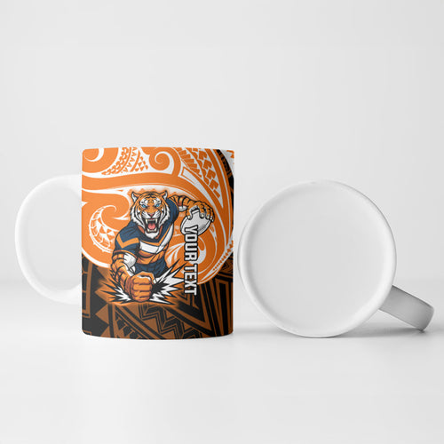 Custom Wests Tigers Ceramic Mug TigerWarrior Polynesia Islander Rugby Mascot