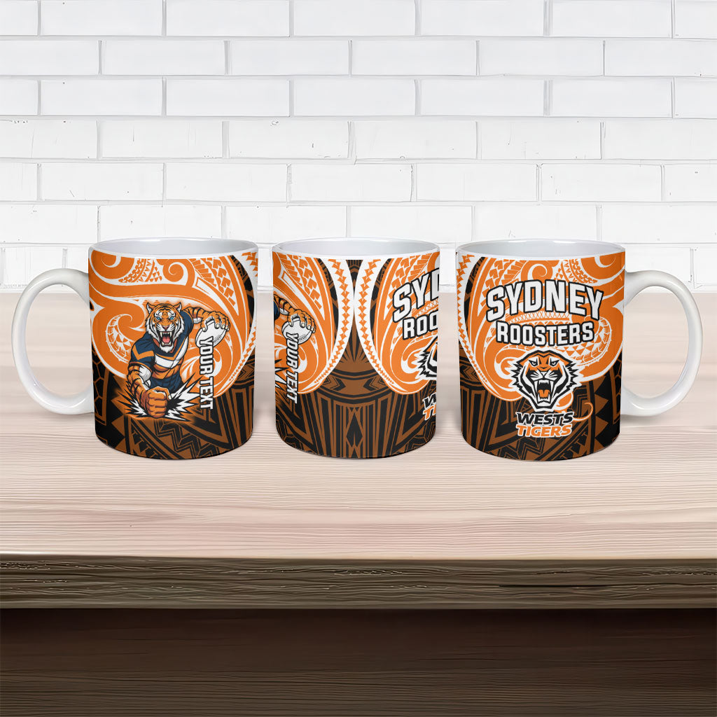 Custom Wests Tigers Ceramic Mug TigerWarrior Polynesia Islander Rugby Mascot