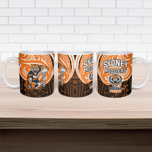 Custom Wests Tigers Ceramic Mug TigerWarrior Polynesia Islander Rugby Mascot
