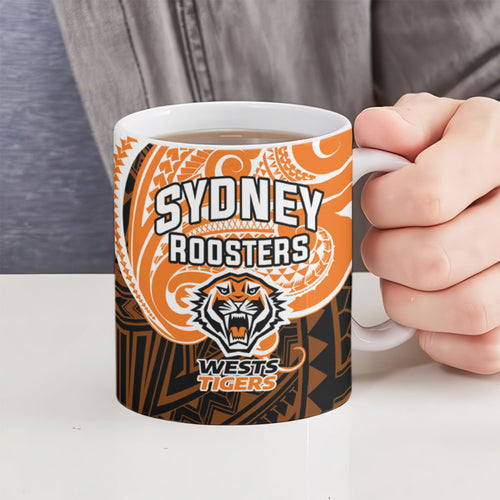 Custom Wests Tigers Ceramic Mug TigerWarrior Polynesia Islander Rugby Mascot